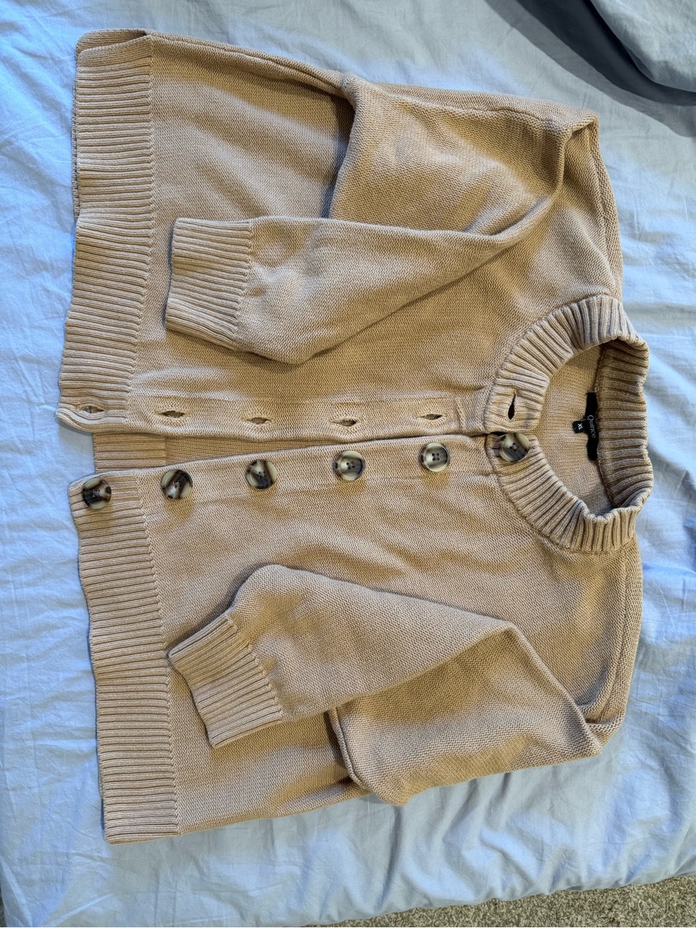 Quince Beige Ribbed Knit Cardigan